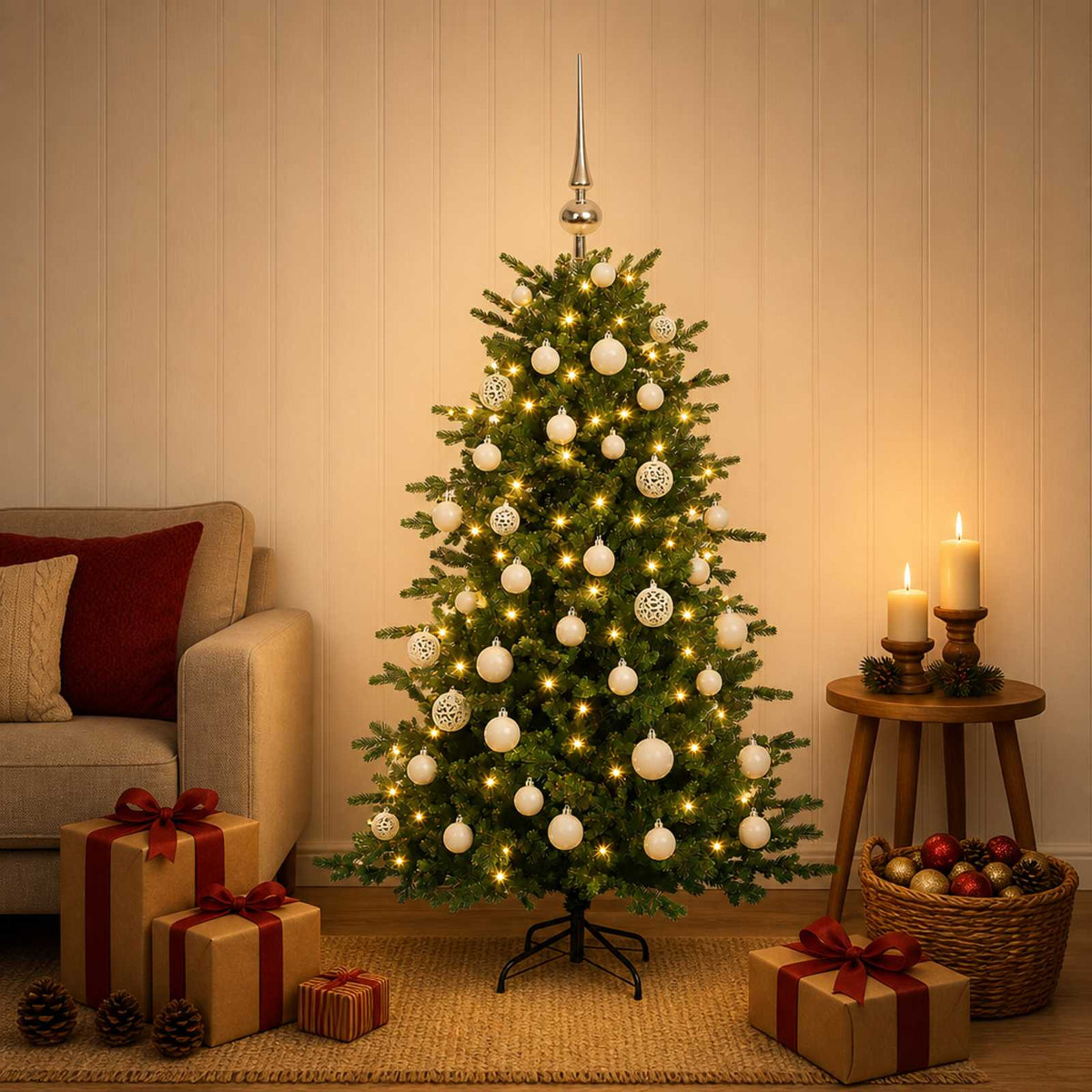 Albero di Natale artificiale con palline 120 cm 150 LED | homemem39