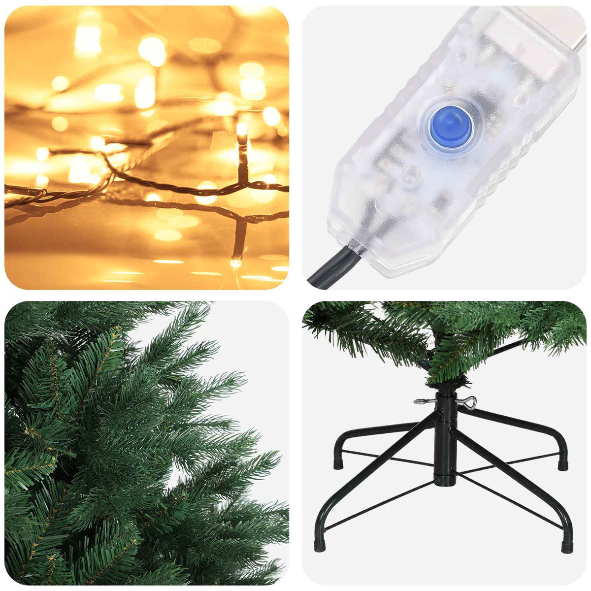 Albero di Natale Artificiale con Rami Pieghevoli 180 cm 300 LED