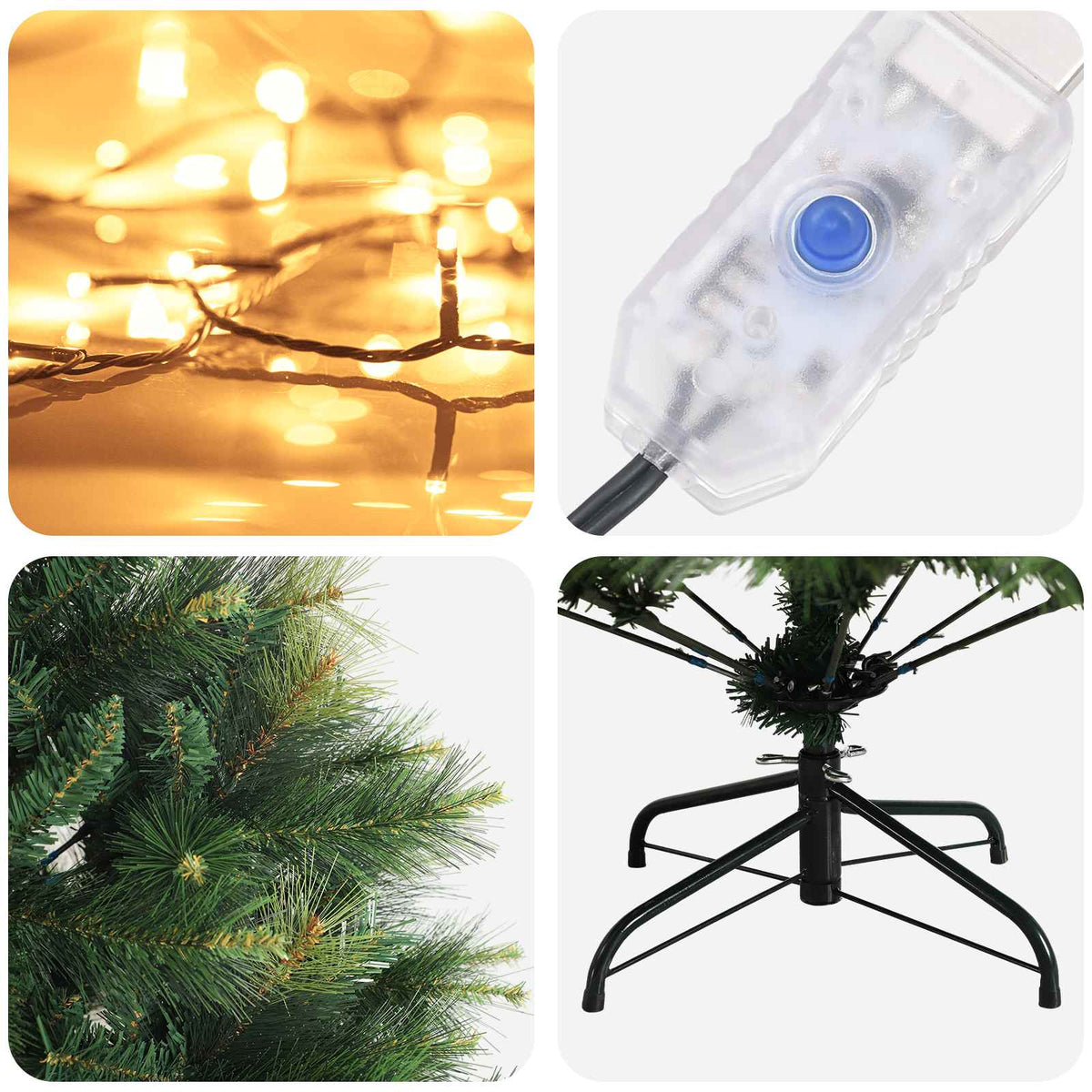 Albero di Natale Artificiale con Rami Pieghevoli 210 cm 300 LED