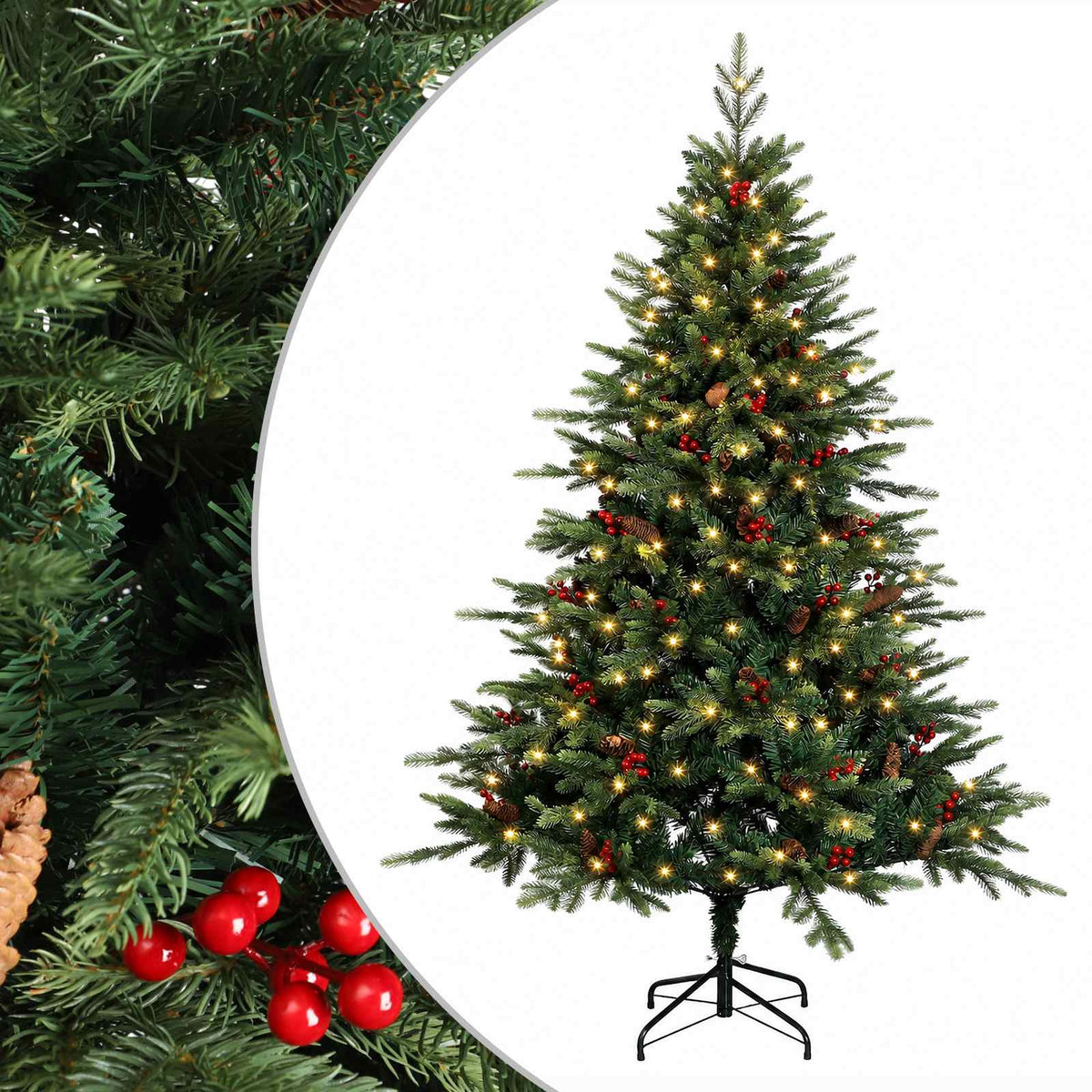 Albero di Natale Artificiale con Rami Pieghevoli 180 cm 300 LED