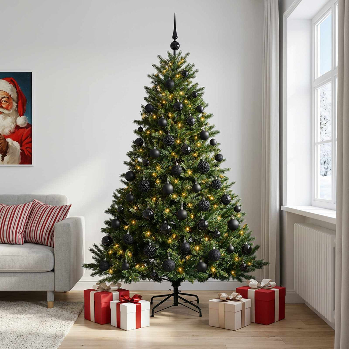 Albero di Natale artificiale con palline 240 cm 300 LED