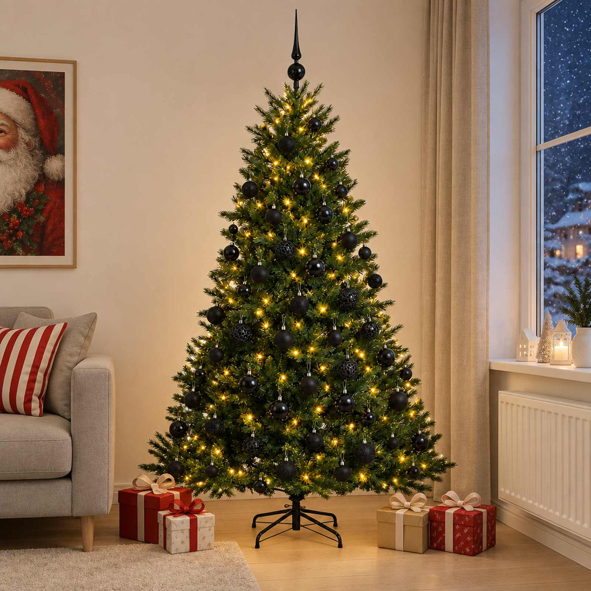 Albero di Natale artificiale con palline 240 cm 300 LED
