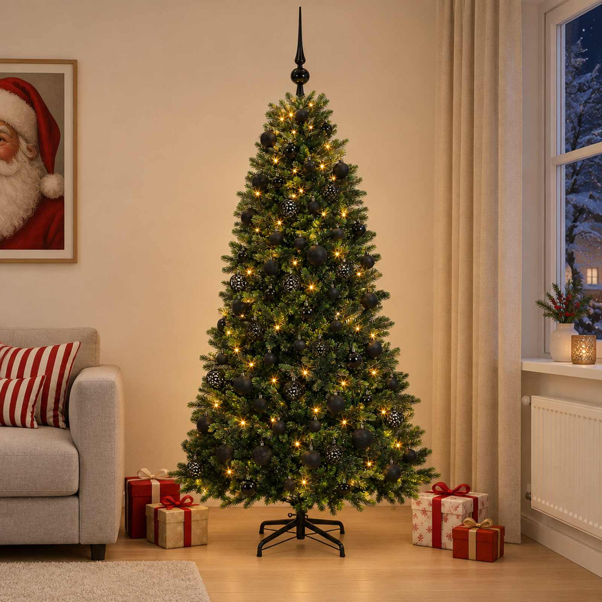 Albero di Natale Artificiale con Palline 180 cm 300 LED