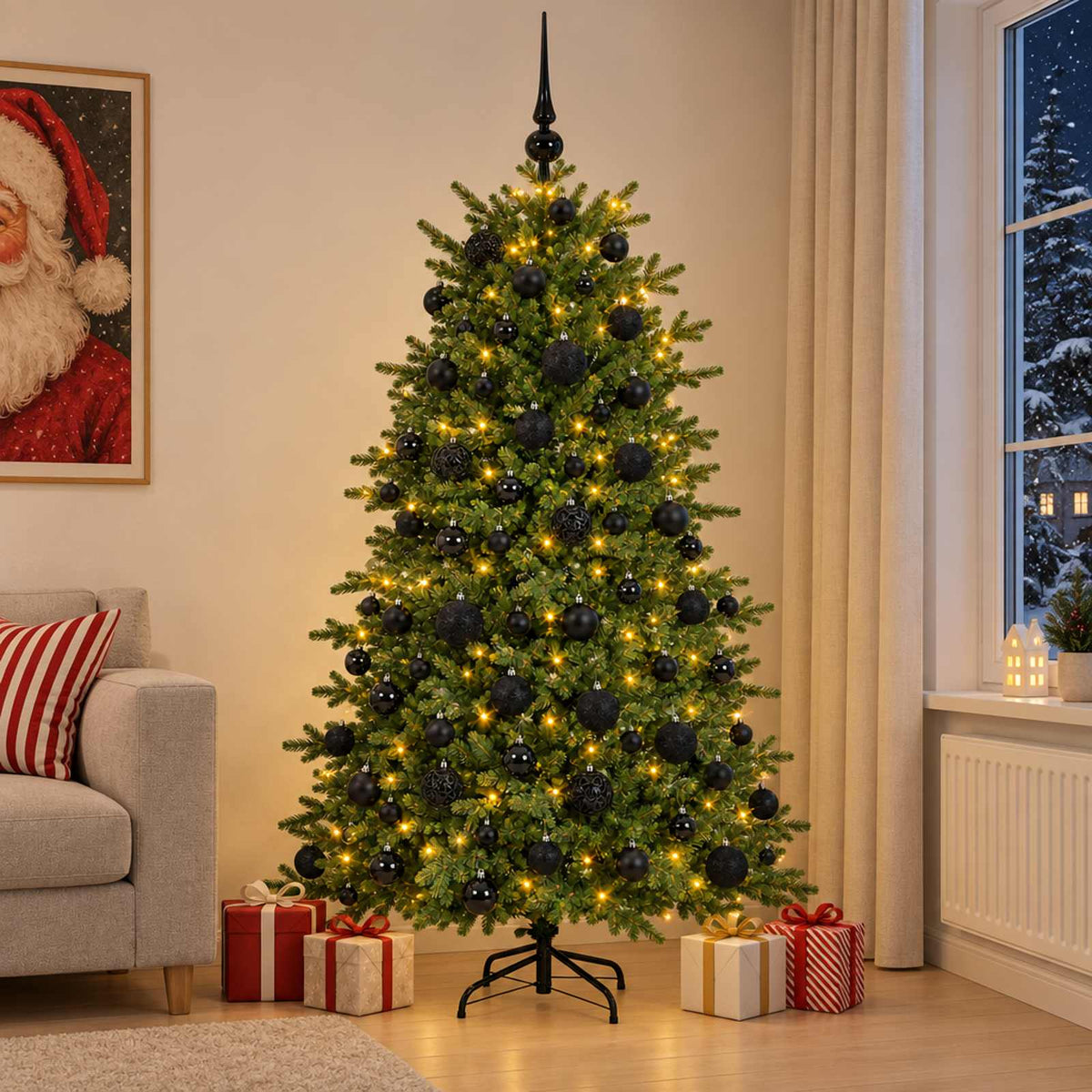 Albero di Natale artificiale con palline 180 cm 300 LED
