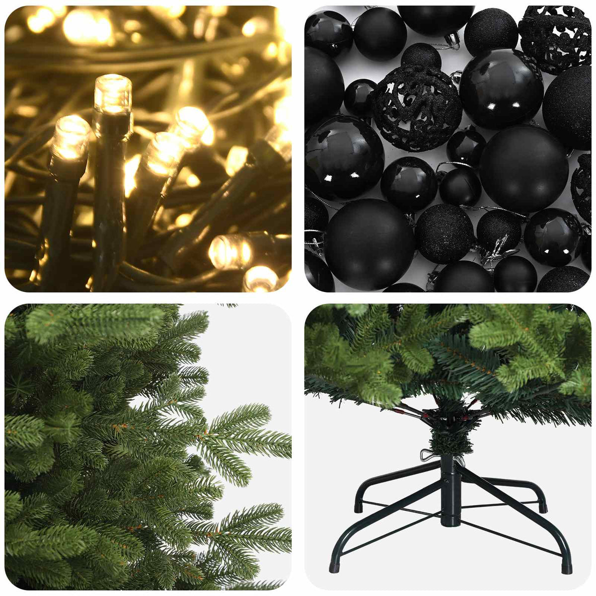 Albero di Natale artificiale con palline 180 cm 300 LED