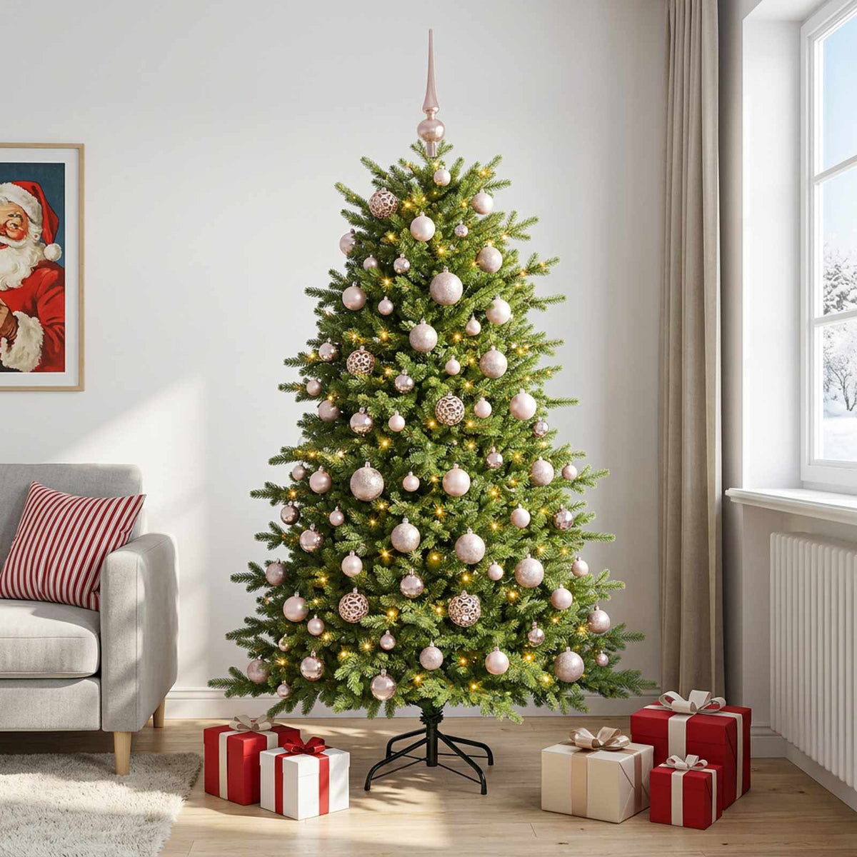 Albero di Natale artificiale con palline 210 cm 300 LED