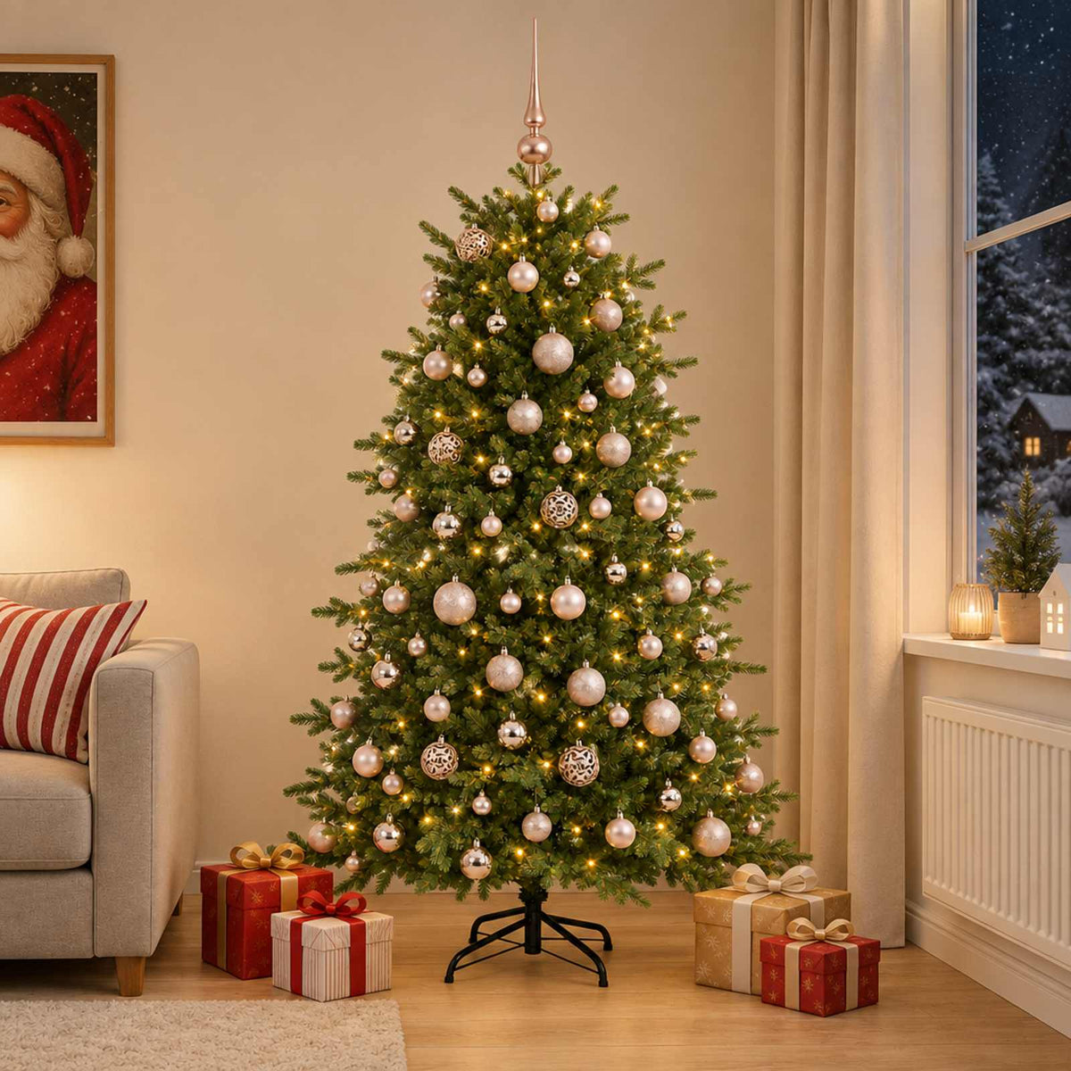 Albero di Natale artificiale con palline 180 cm 300 LED