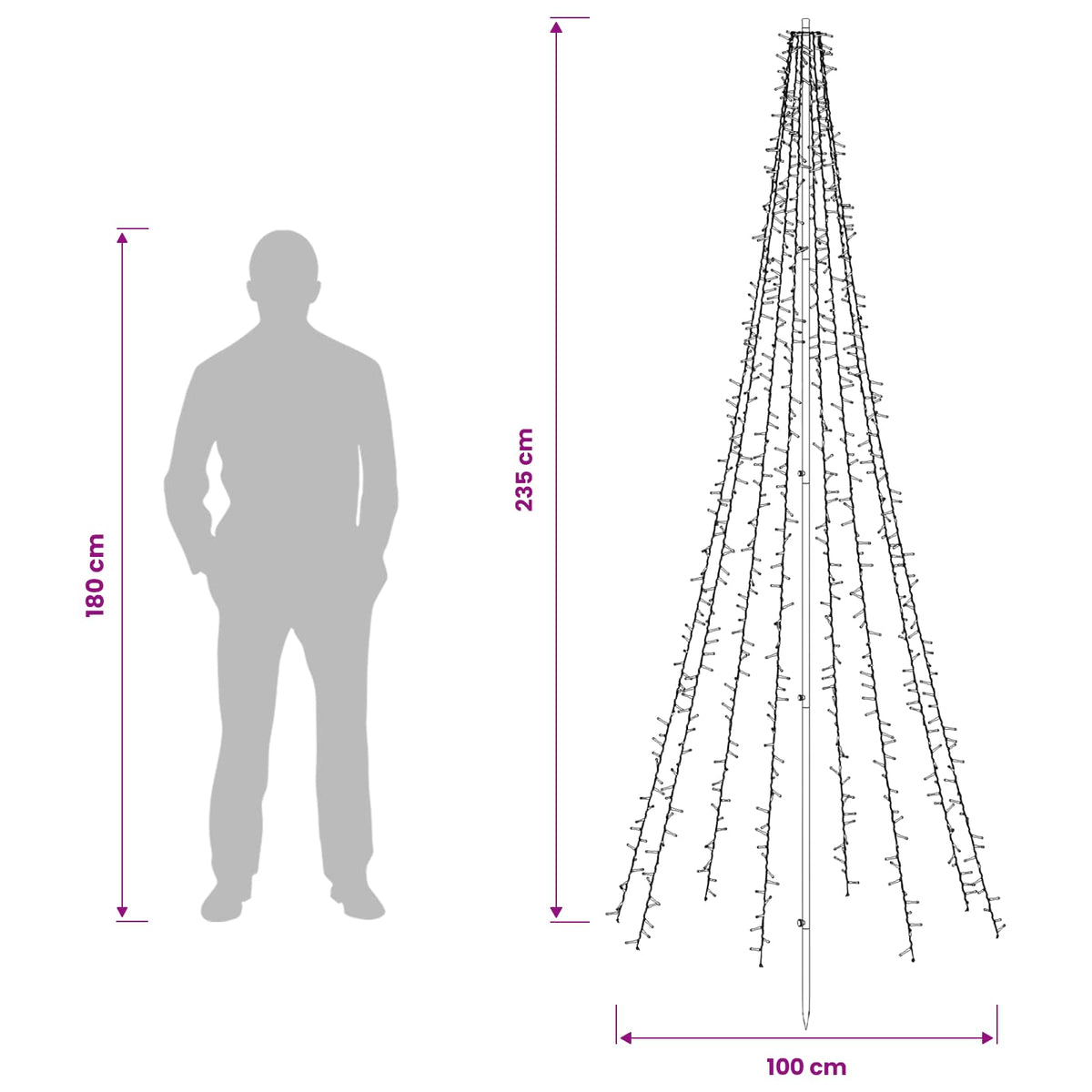 Albero di Natale LED 235 cm 1000 LED Bianco caldo Acciaio Nero