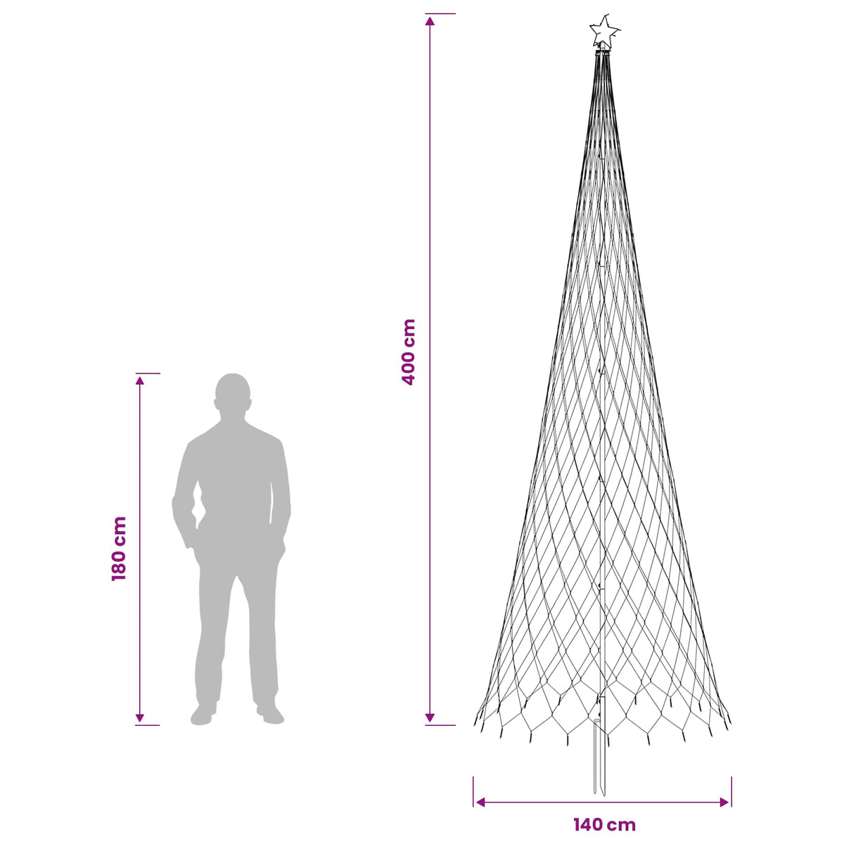 Albero di Natale LED 400 cm 450 LED Multicolore Ferro Nero