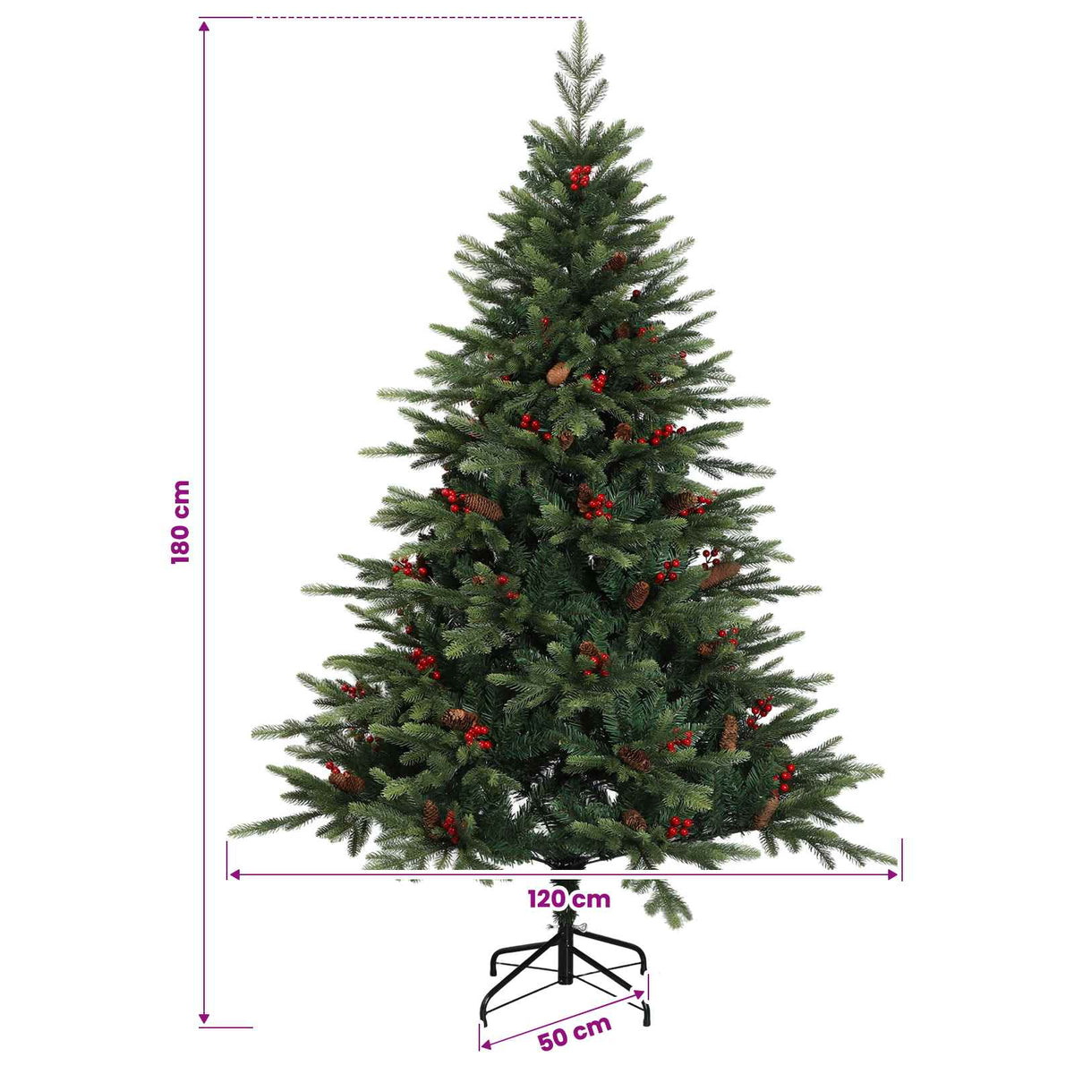 Albero di Natale Artificiale con Rami Pieghevoli 180 cm