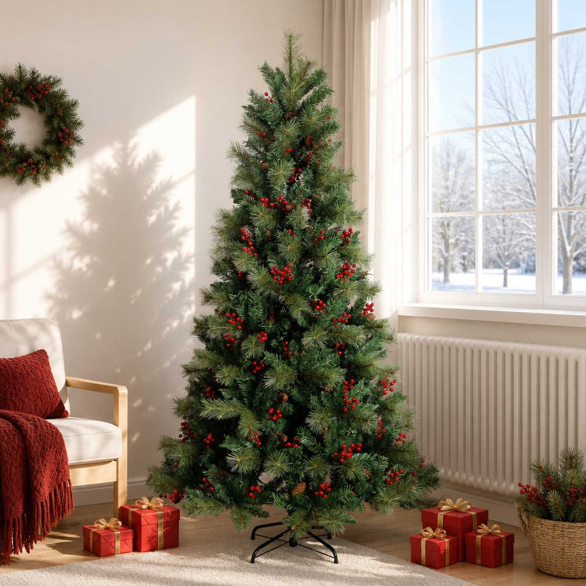 Albero di Natale Artificiale con Rami Pieghevoli 180 cm