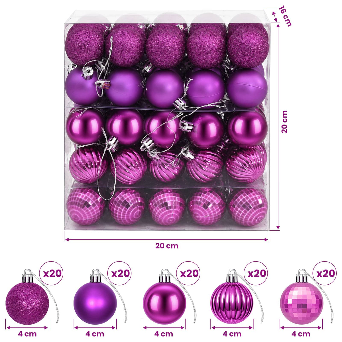 Set di Palline di Natale 100 pz Lillà 4 cm Polistirolo | homemem39