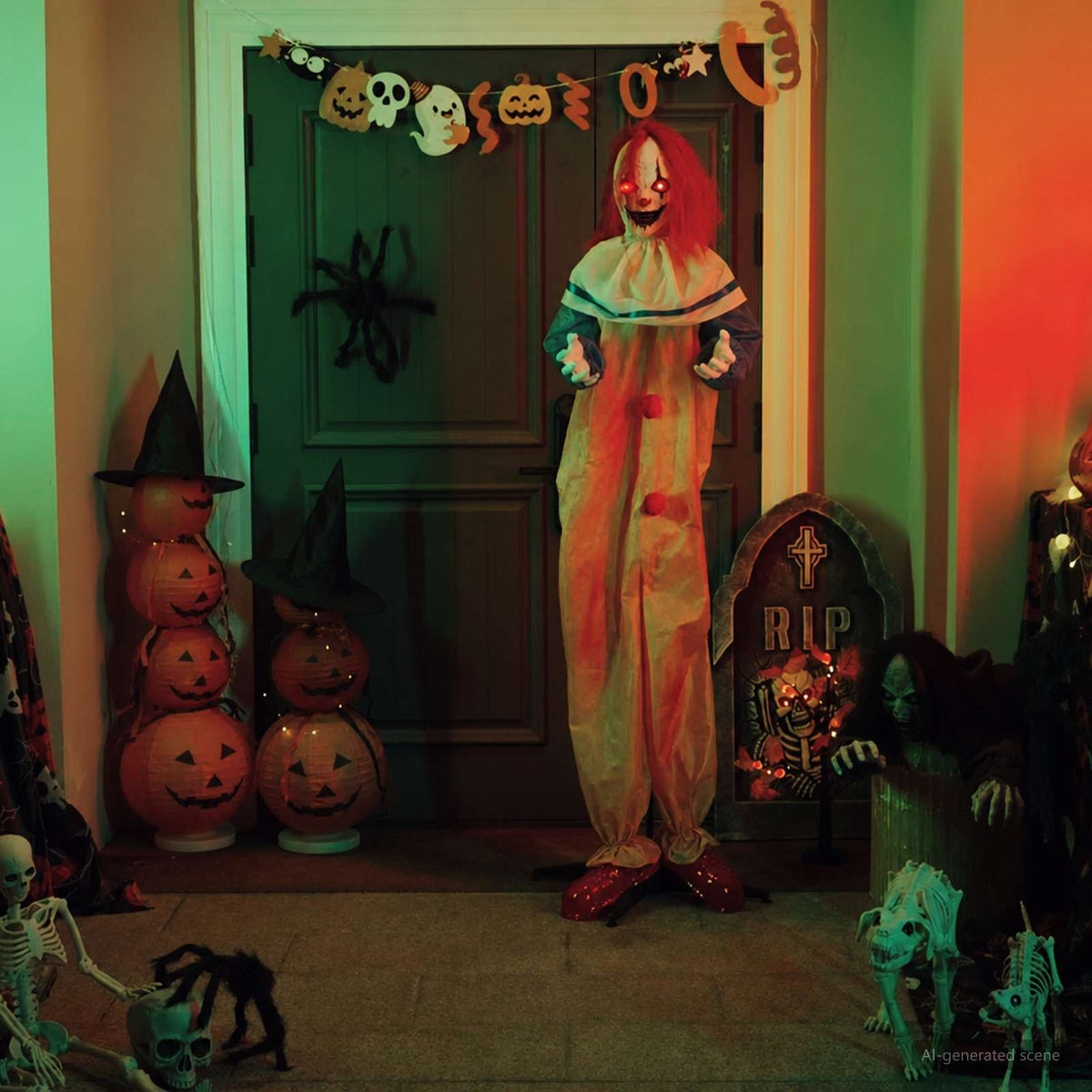 Clown spaventoso di Halloween SPOOKA Giallo e Blu | homemem39