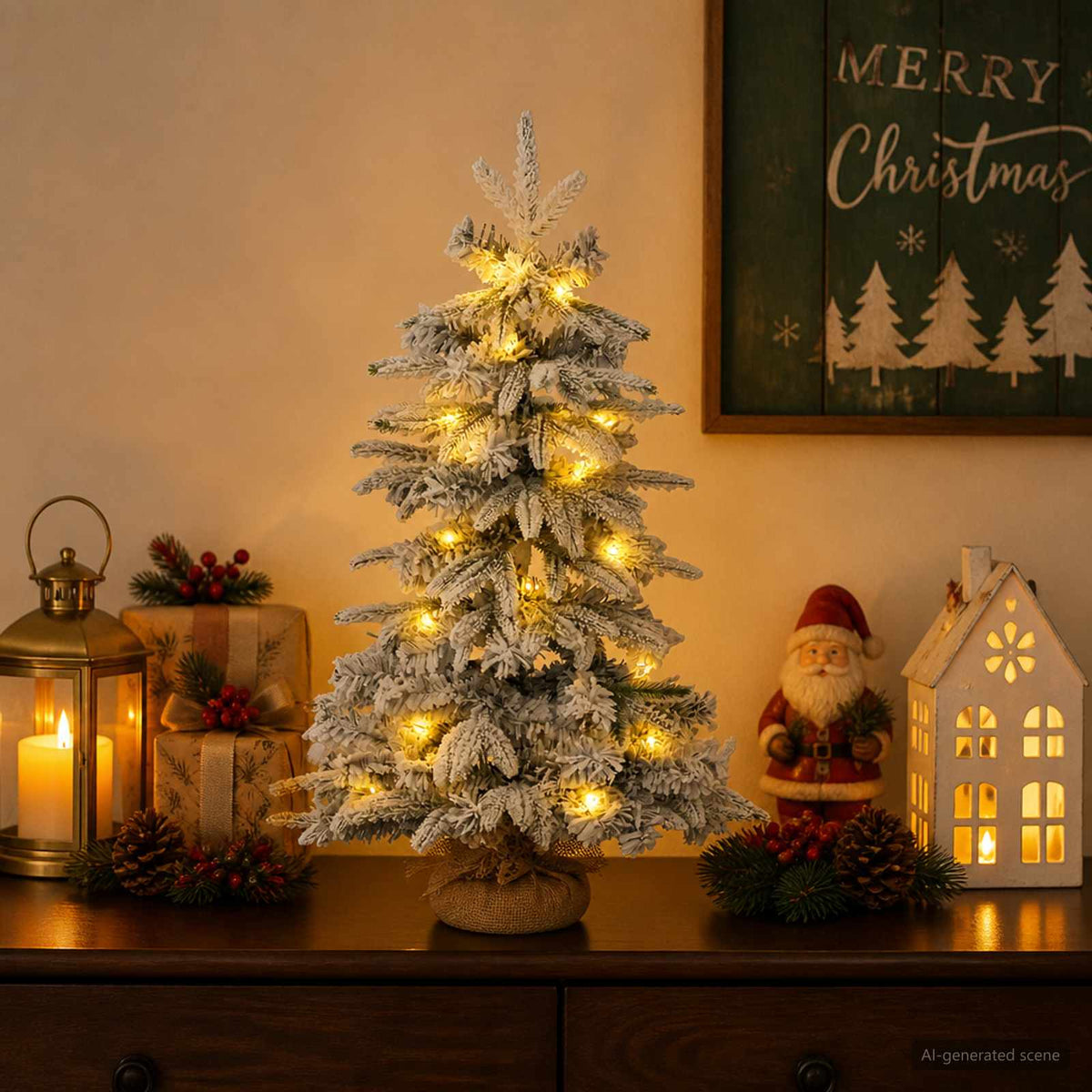Mini albero di Natale innevato 45 cm 25 LED Bianco caldo