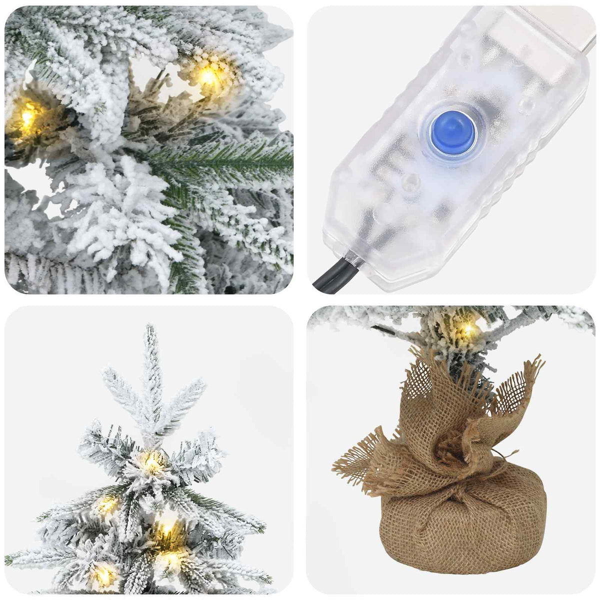 Mini albero di Natale innevato 90 cm 50 LED Bianco caldo