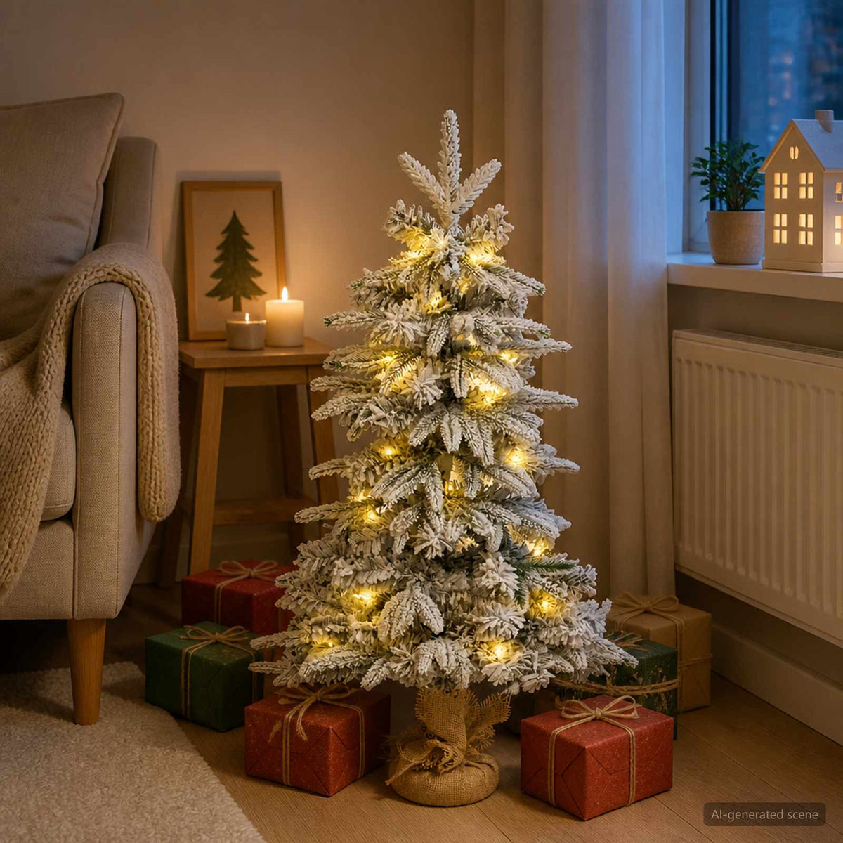 Mini albero di Natale innevato 90 cm 50 LED Bianco caldo