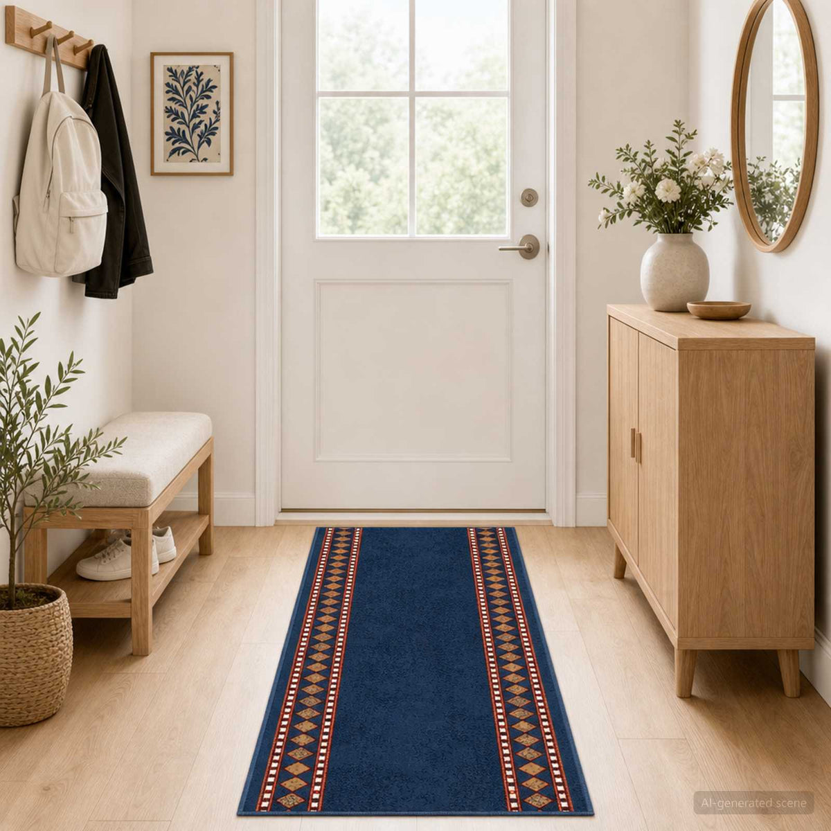 Tappeto Runner FLORNES Tessuto Blu Diamanti 80 x 450 cm PP 7 mm | homemem39