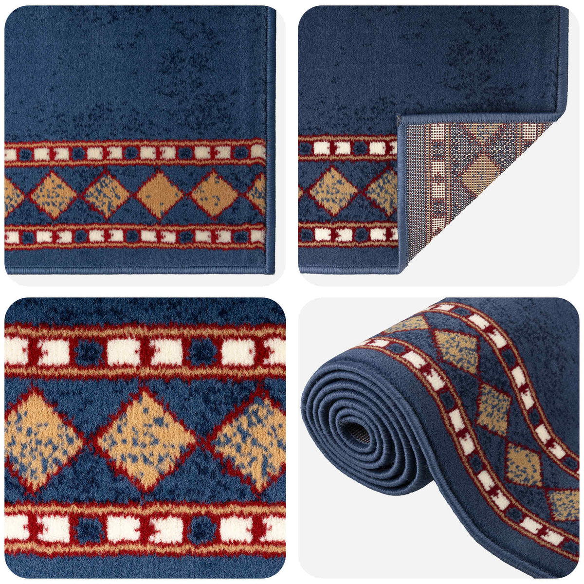 Tappeto Runner FLORNES Tessuto Blu Diamanti 100 x 450 cm PP | homemem39