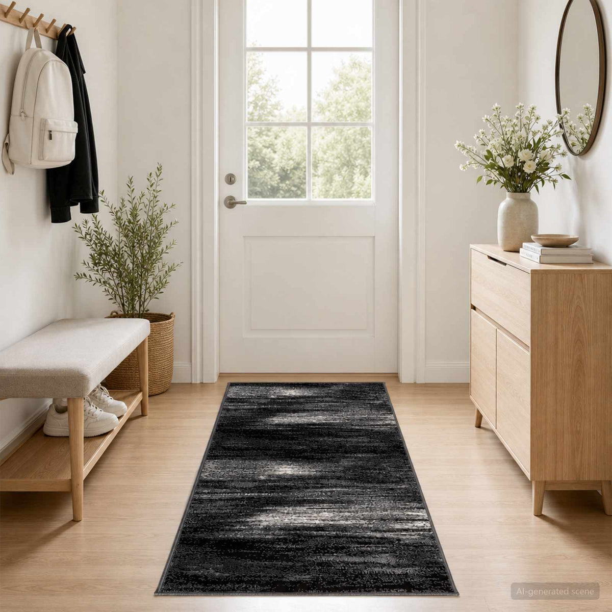 Tappeto Runner FLORNES Tessuto Nero Pennellate 80 x 200 cm PP | homemem39