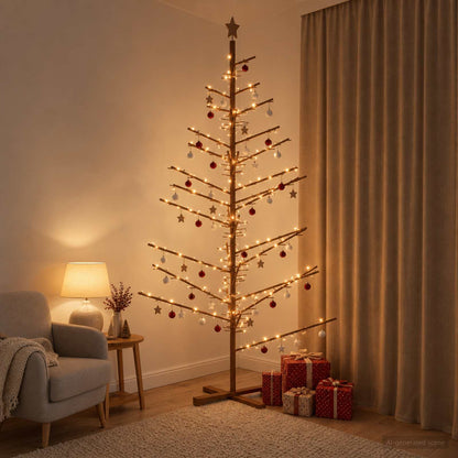 Albero di Natale in legno 210 cm Bambù e legno di pino massello