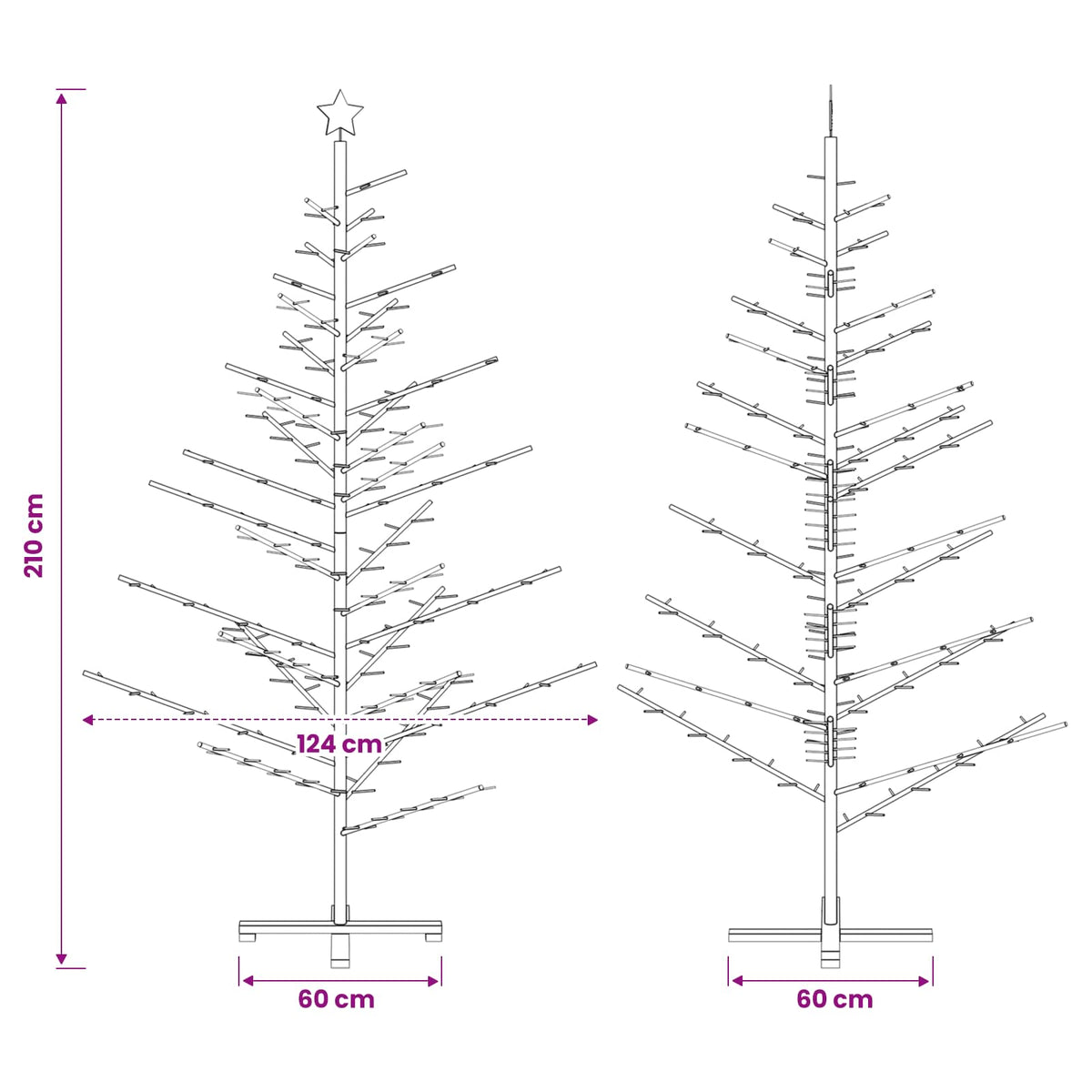 Albero di Natale in legno 210 cm Bambù e legno di pino massello