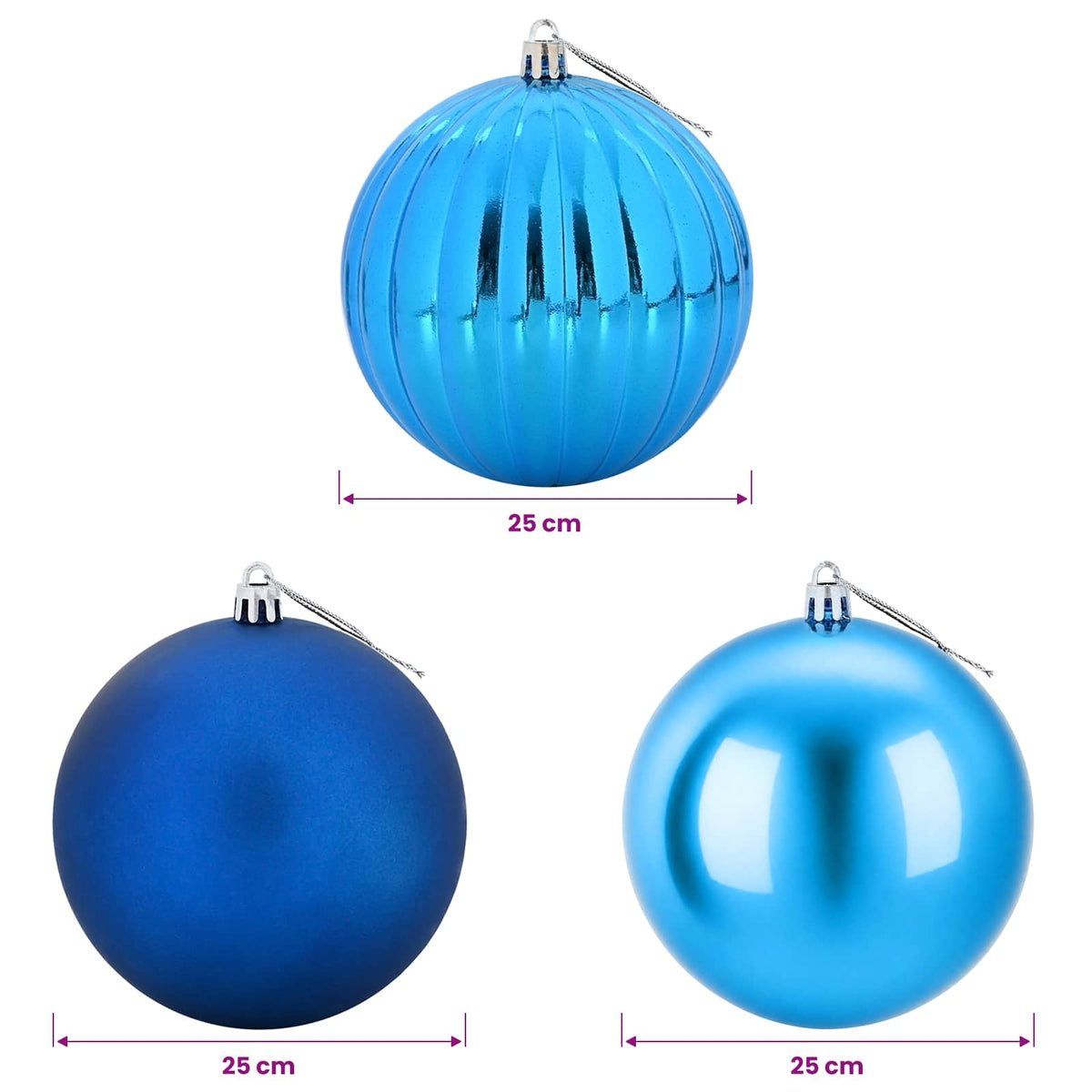 Set di palline di Natale XXL 3 pz Blu Diam. 25 cm Plastica