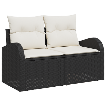 Divano da giardino con cuscino Nero 124 x 62 x 69cm polyrattan