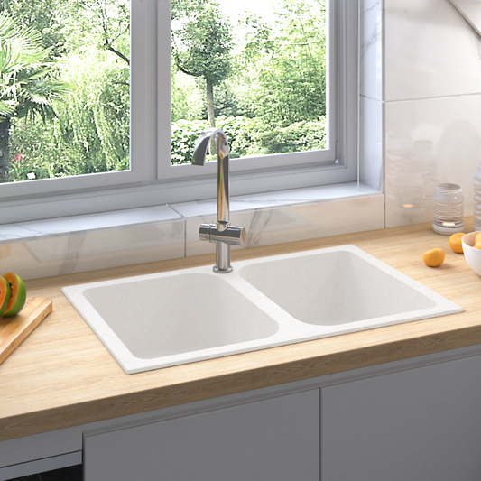 Lavello da cucina Bianco 76 x 48 x 30 cm Quarzo e Resina | homemem39