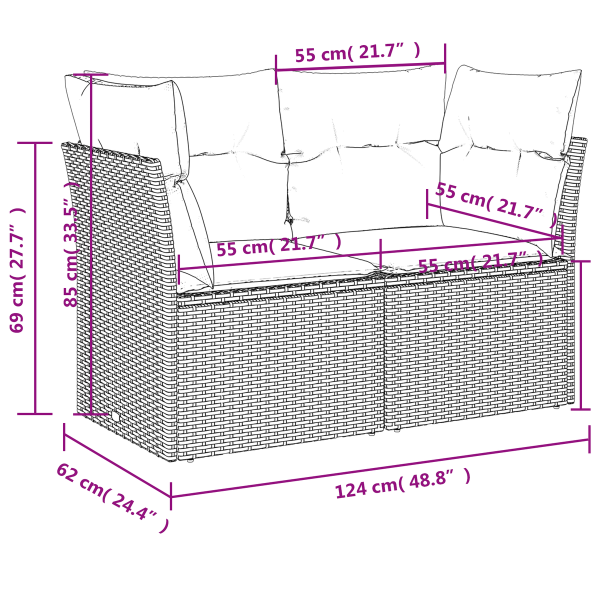 Divano da giardino Grigio 124 x 62 x 69 cm polyrattan | homemem39