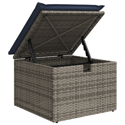 Sgabello Giardino con Cuscino Grigio 55x55x37 cm in Polyrattan