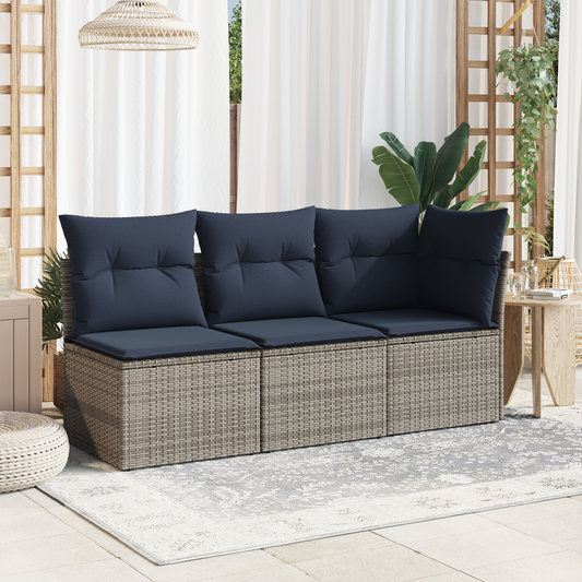 Sedia Giardino Senza Braccioli con Cuscini Grigio Polyrattan