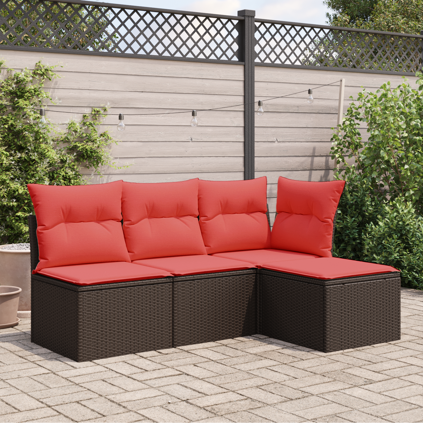 Sgabello da giardino con cuscino marrone 55x55x37 cm in polyrattan | homemem39