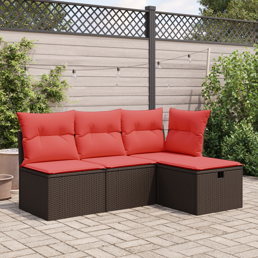 Sgabello da giardino con cuscino marrone 55x55x37 cm in polyrattan | homemem39