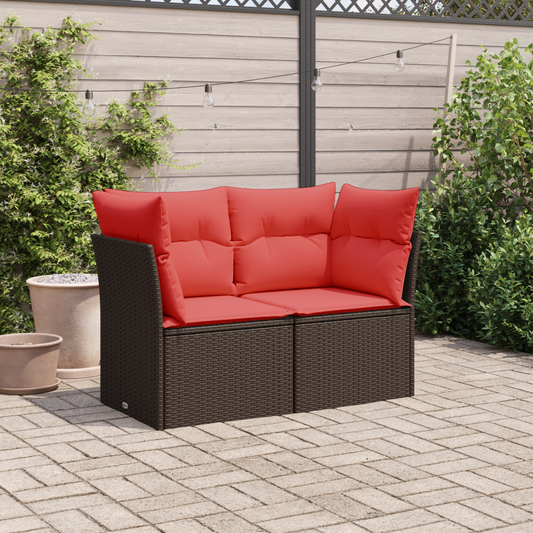 Divano da giardino con cuscini a 2 posti marrone in polyrattan | homemem39