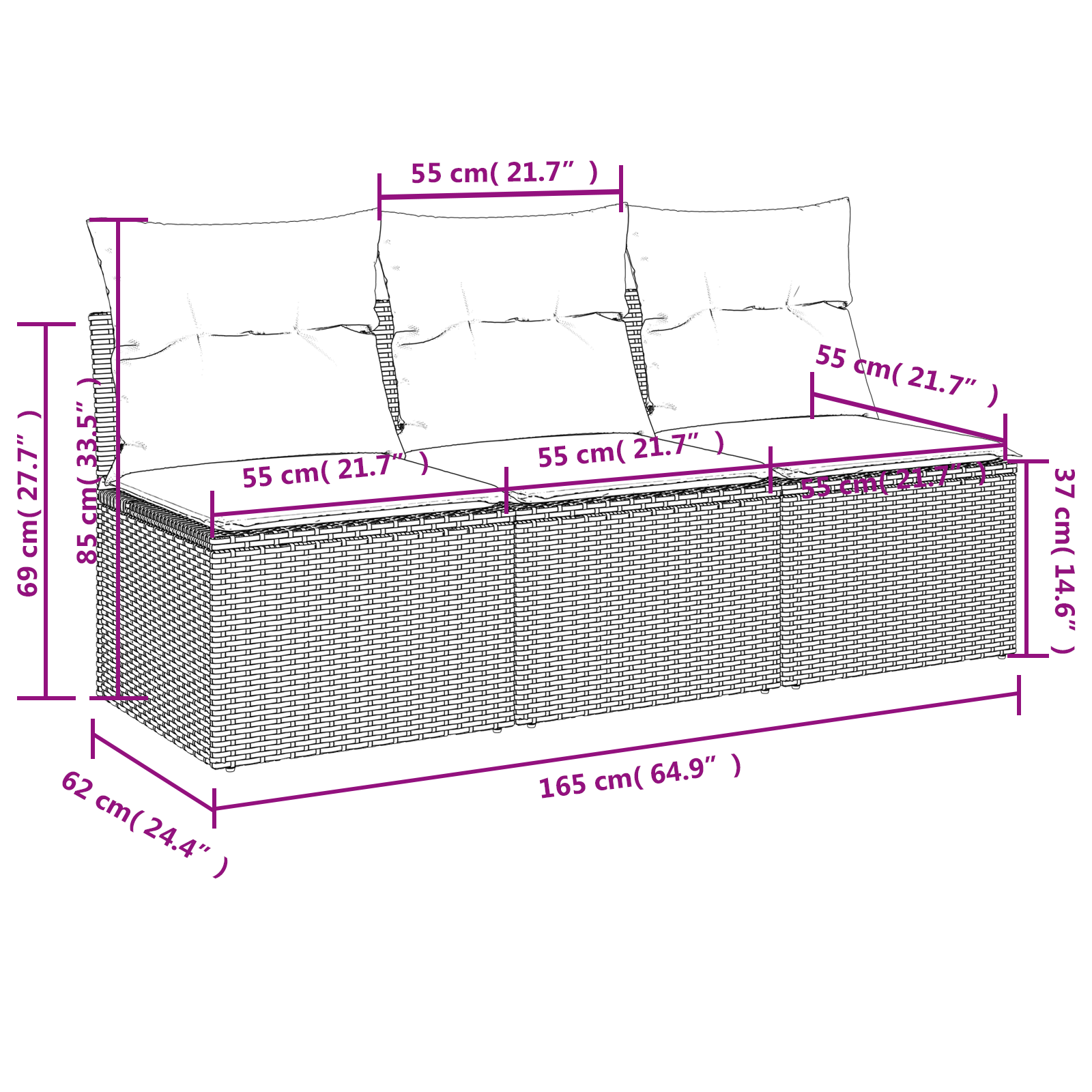 | Divano da giardino | Marrone 165 x 62 x 69 cm Poly Rattan | homemem39
