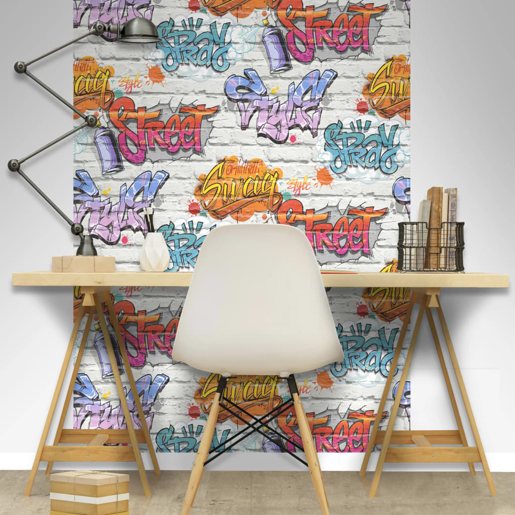 DUTCH WALLCOVERINGS Carta da Parati Graffiti Multicolore L179-05 - homemem39