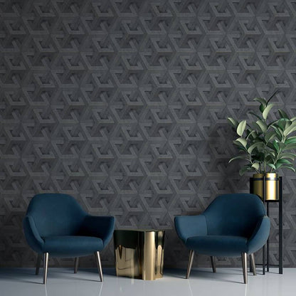 DUTCH WALLCOVERINGS Carta da Parati Onyx Antracite e Oro - homemem39