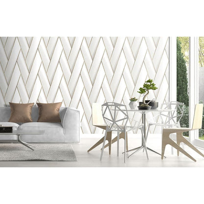 DUTCH WALLCOVERINGS Carta da Parati Geometric Bianco e Oro - homemem39