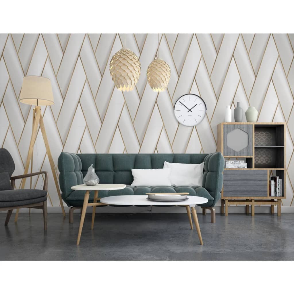 DUTCH WALLCOVERINGS Carta da Parati Geometric Bianco e Oro - homemem39