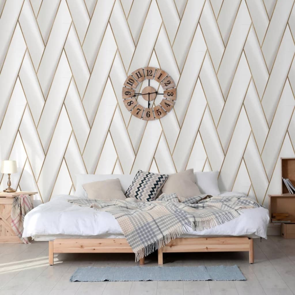 DUTCH WALLCOVERINGS Carta da Parati Geometric Bianco e Oro - homemem39