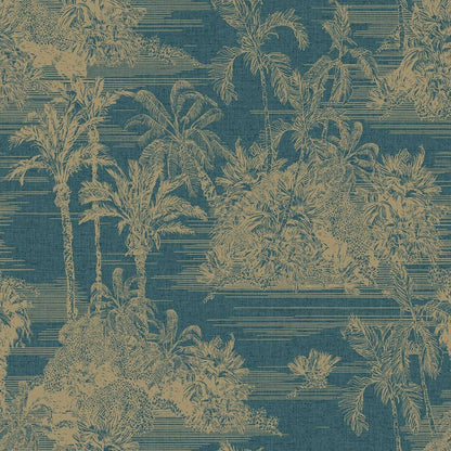 DUTCH WALLCOVERINGS Carta da Parati "Tropical" Blu Scuro e Oro - homemem39