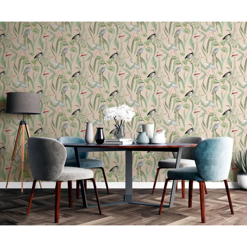 DUTCH WALLCOVERINGS Carta da Parati "Chevron" Crema e Menta - homemem39