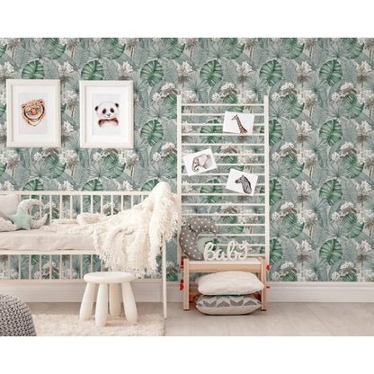 DUTCH WALLCOVERINGS Carta da Parati Eden Grigio e Verde Chiaro - homemem39