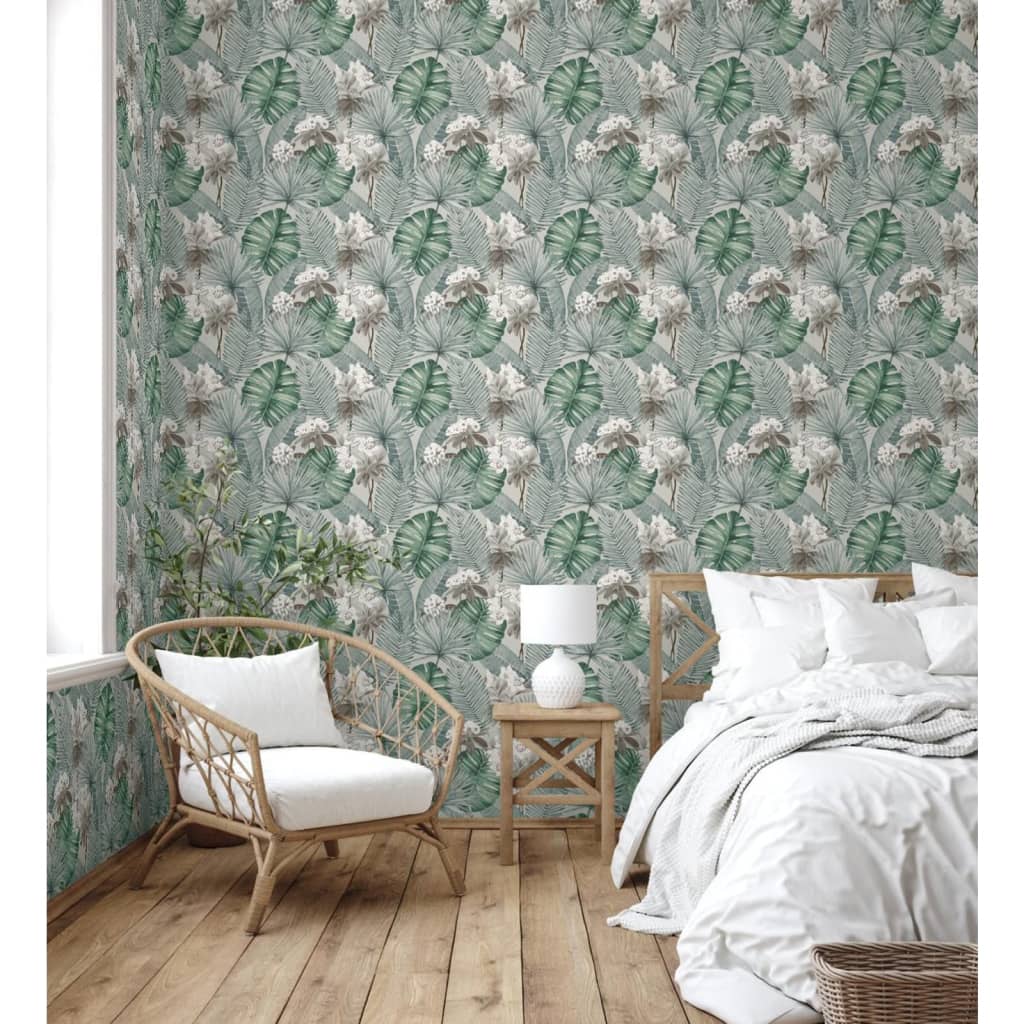 DUTCH WALLCOVERINGS Carta da Parati Eden Grigio e Verde Chiaro - homemem39