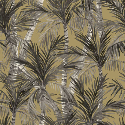 DUTCH WALLCOVERINGS Carta da Parati Palm Trees Oro e Nero - homemem39