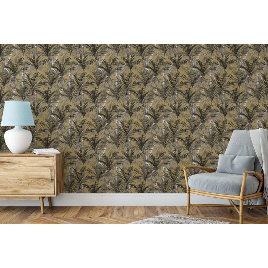 DUTCH WALLCOVERINGS Carta da Parati Palm Trees Oro e Nero - homemem39