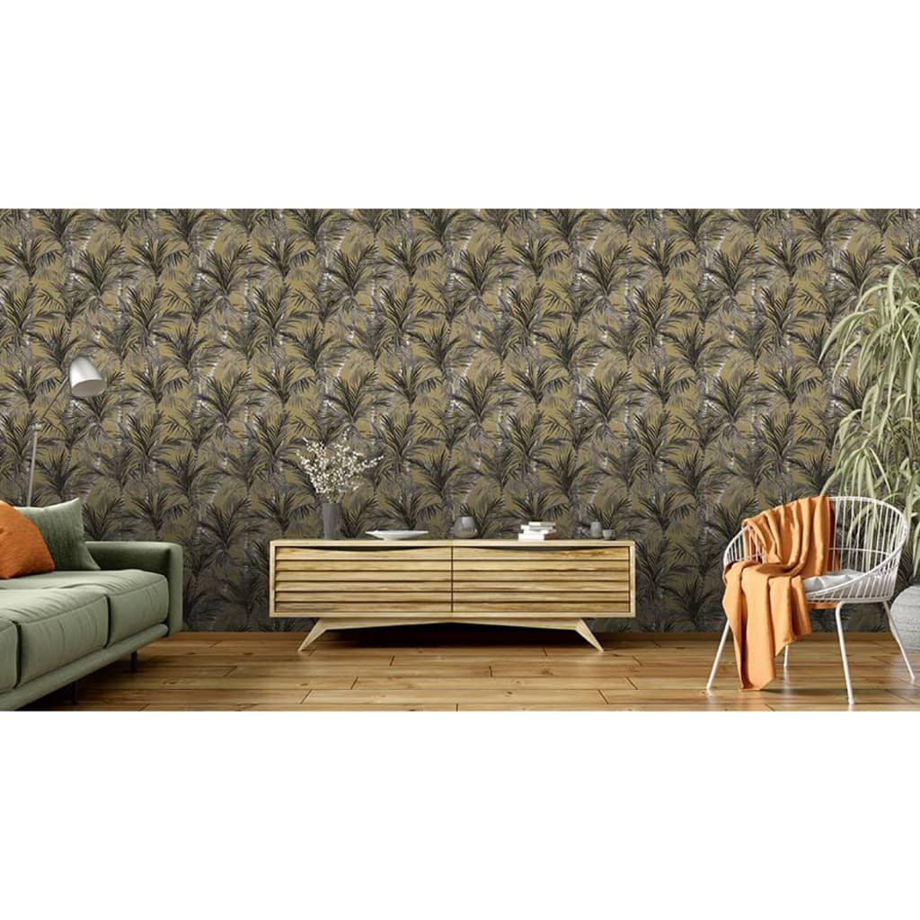 DUTCH WALLCOVERINGS Carta da Parati Palm Trees Oro e Nero - homemem39