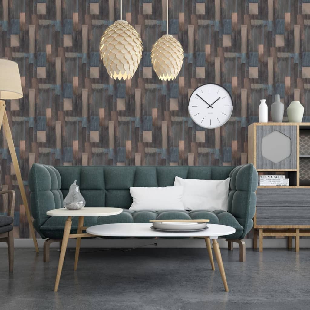 DUTCH WALLCOVERINGS Carta da Parati Wood in Blu e Marrone - homemem39