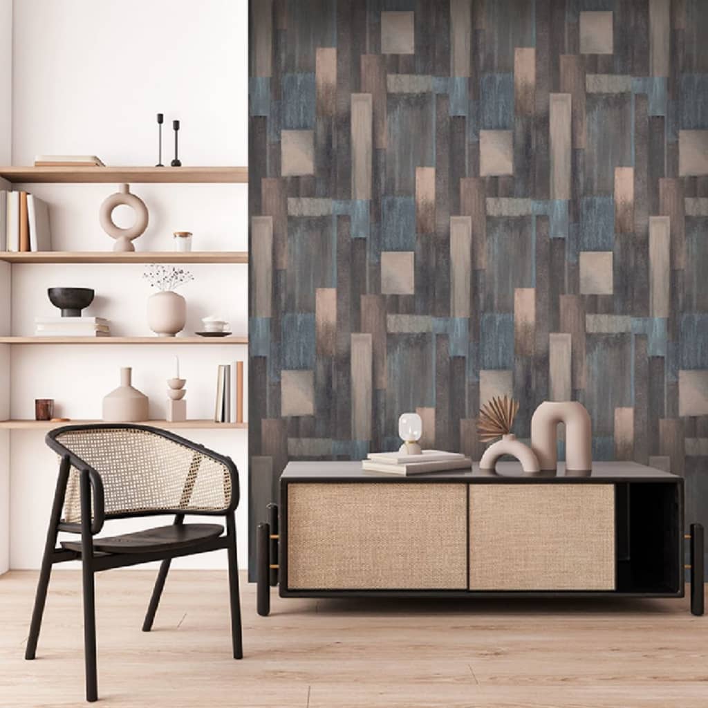 DUTCH WALLCOVERINGS Carta da Parati Wood in Blu e Marrone - homemem39