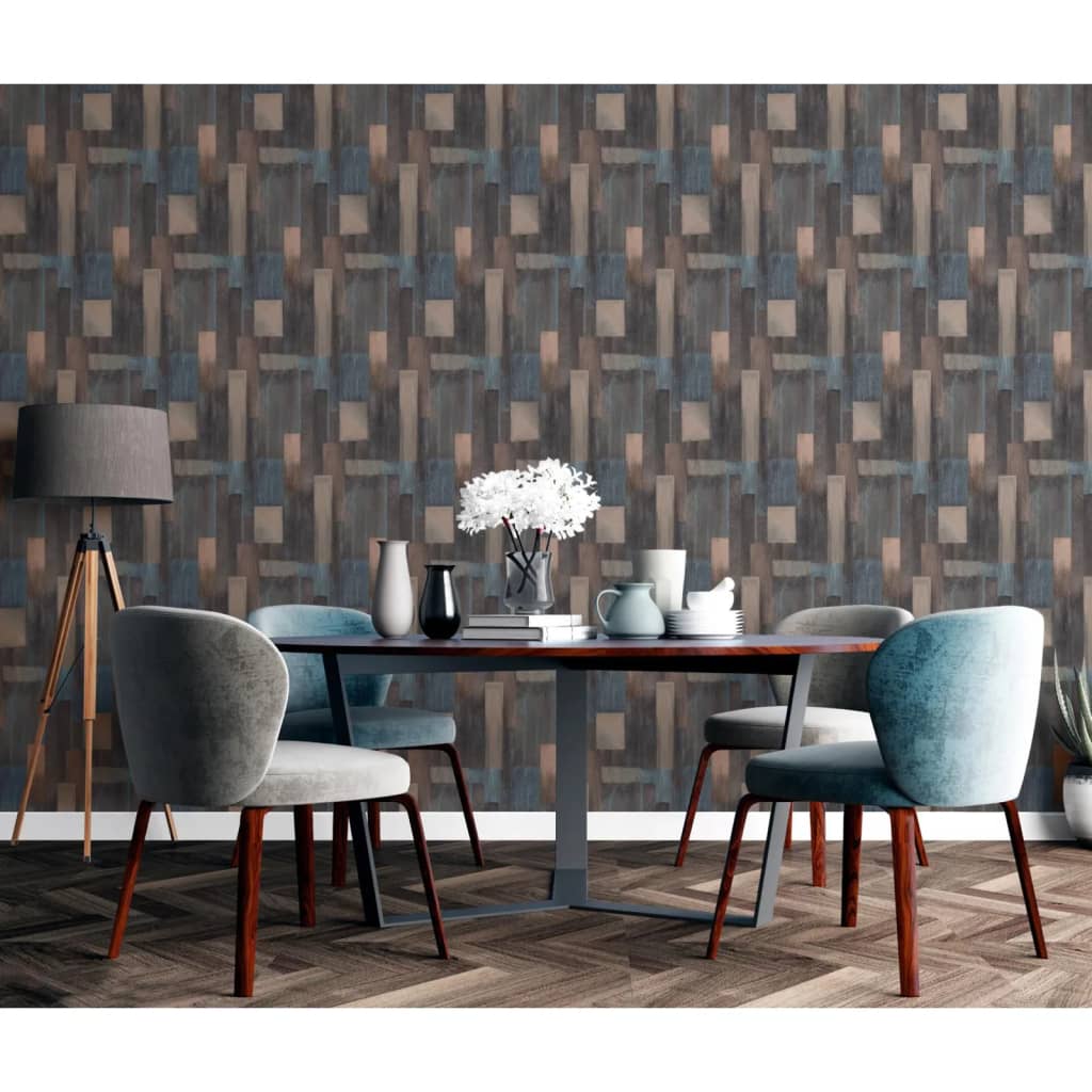 DUTCH WALLCOVERINGS Carta da Parati Wood in Blu e Marrone - homemem39